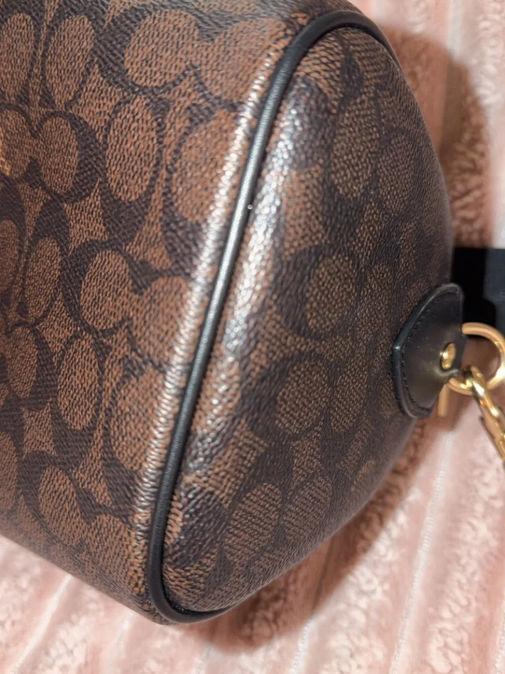Coach Brown Signature Mini Satchel with Black Handles and Gold Hardware